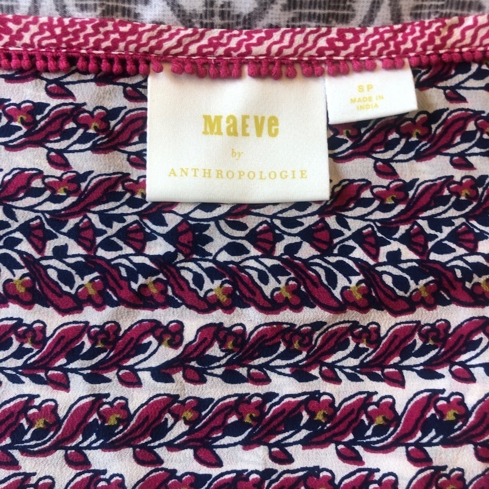 Anthropology Maeve 100% Silk Blouse Size SP  NWOT Boho  3/4 Bell Sleeves - Picture 7 of 8
